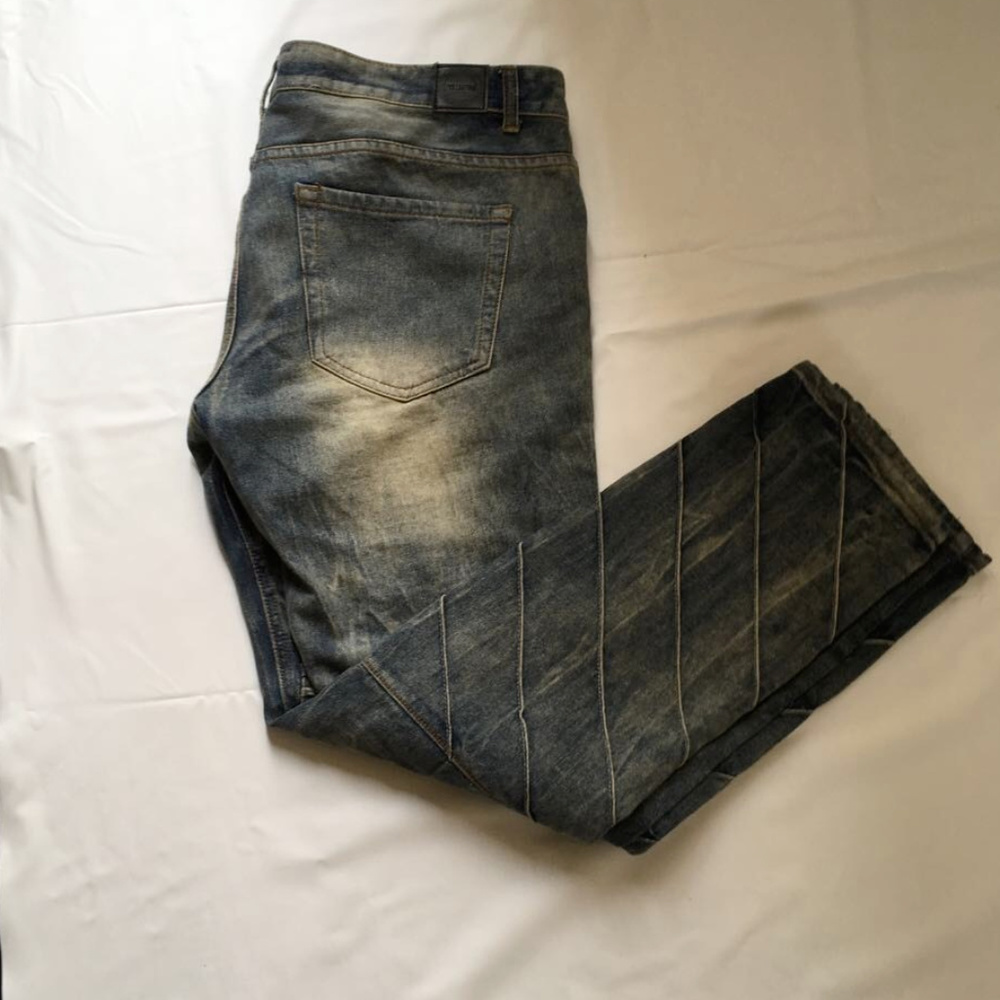Trillnation Mens Moto Jeans Medium Wash Zipper